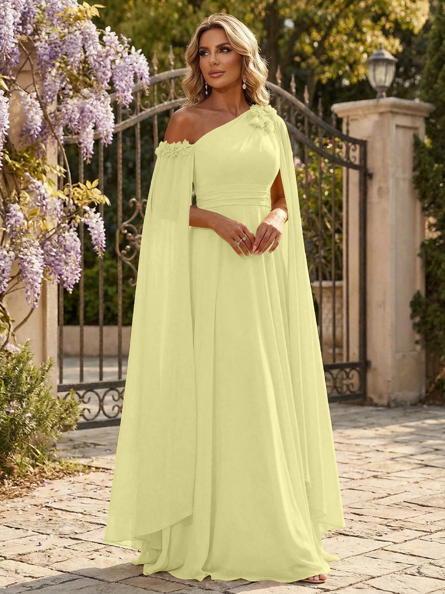 Chiffon A-Line/Princess Off Shoulder Floor-Length Formal Dresses with Ruched Waist