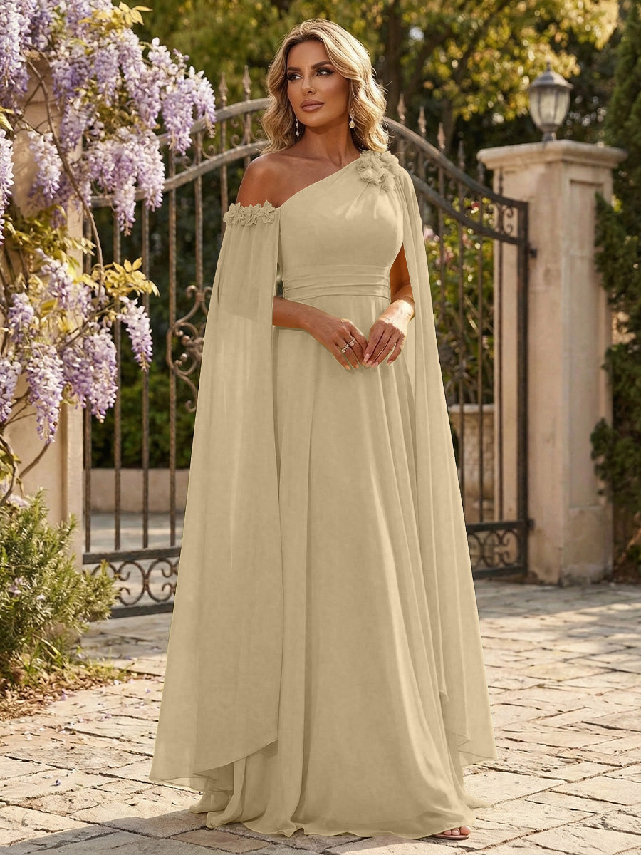 Chiffon A-Line/Princess Off Shoulder Floor-Length Formal Dresses with Ruched Waist