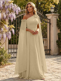 Chiffon A-Line/Princess Off Shoulder Floor-Length Formal Dresses with Ruched Waist