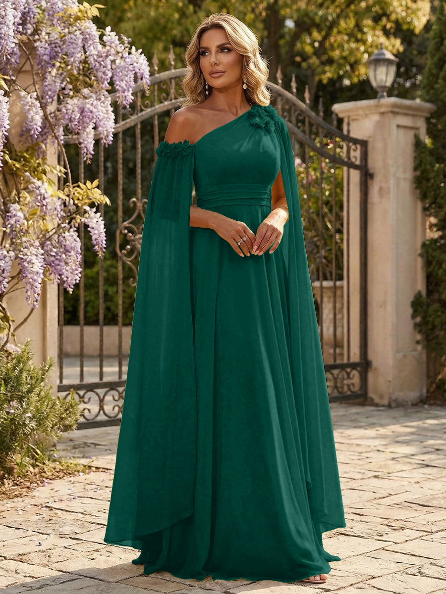Chiffon A-Line/Princess Off Shoulder Floor-Length Formal Dresses with Ruched Waist