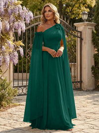 Chiffon A-Line/Princess Off Shoulder Floor-Length Formal Dresses with Ruched Waist