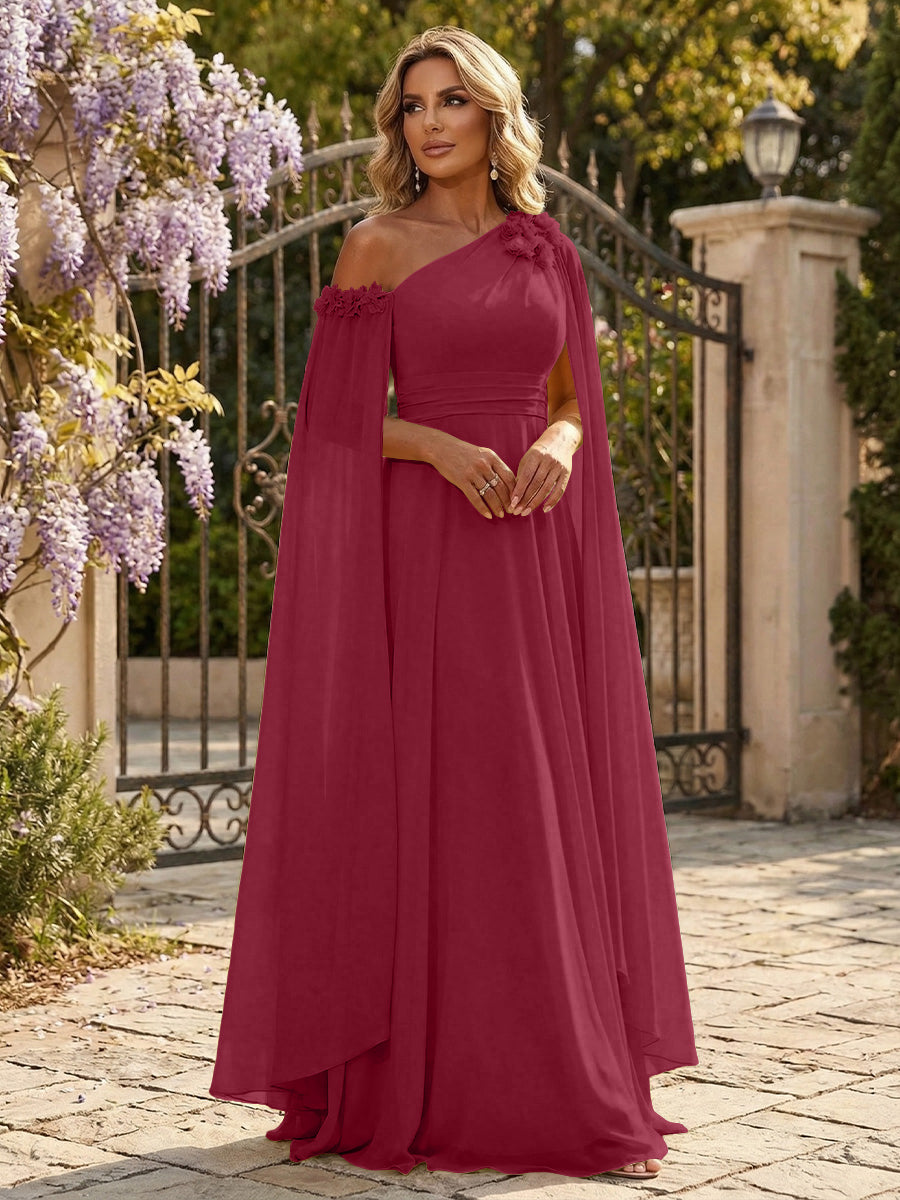 Chiffon A-Line/Princess Off Shoulder Floor-Length Formal Dresses with Ruched Waist