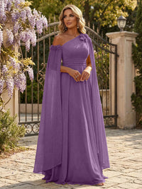 Chiffon A-Line/Princess Off Shoulder Floor-Length Formal Dresses with Ruched Waist
