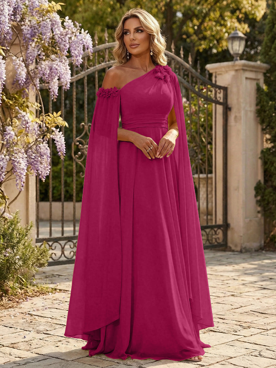 Chiffon A-Line/Princess Off Shoulder Floor-Length Formal Dresses with Ruched Waist