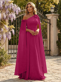 Chiffon A-Line/Princess Off Shoulder Floor-Length Formal Dresses with Ruched Waist