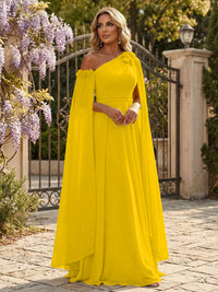 Chiffon A-Line/Princess Off Shoulder Floor-Length Formal Dresses with Ruched Waist