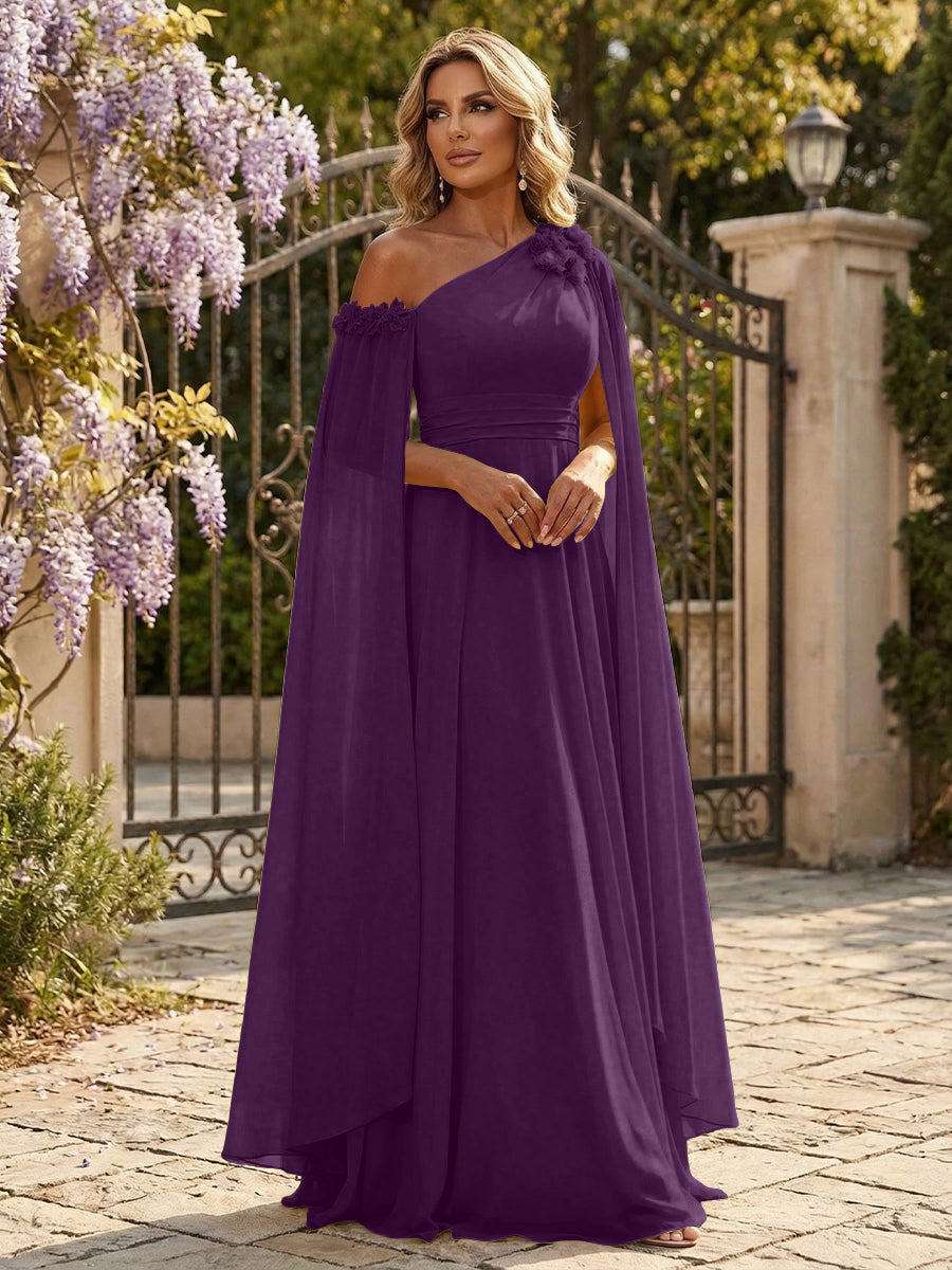 Chiffon A-Line/Princess Off Shoulder Floor-Length Formal Dresses with Ruched Waist