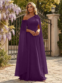 Chiffon A-Line/Princess Off Shoulder Floor-Length Formal Dresses with Ruched Waist