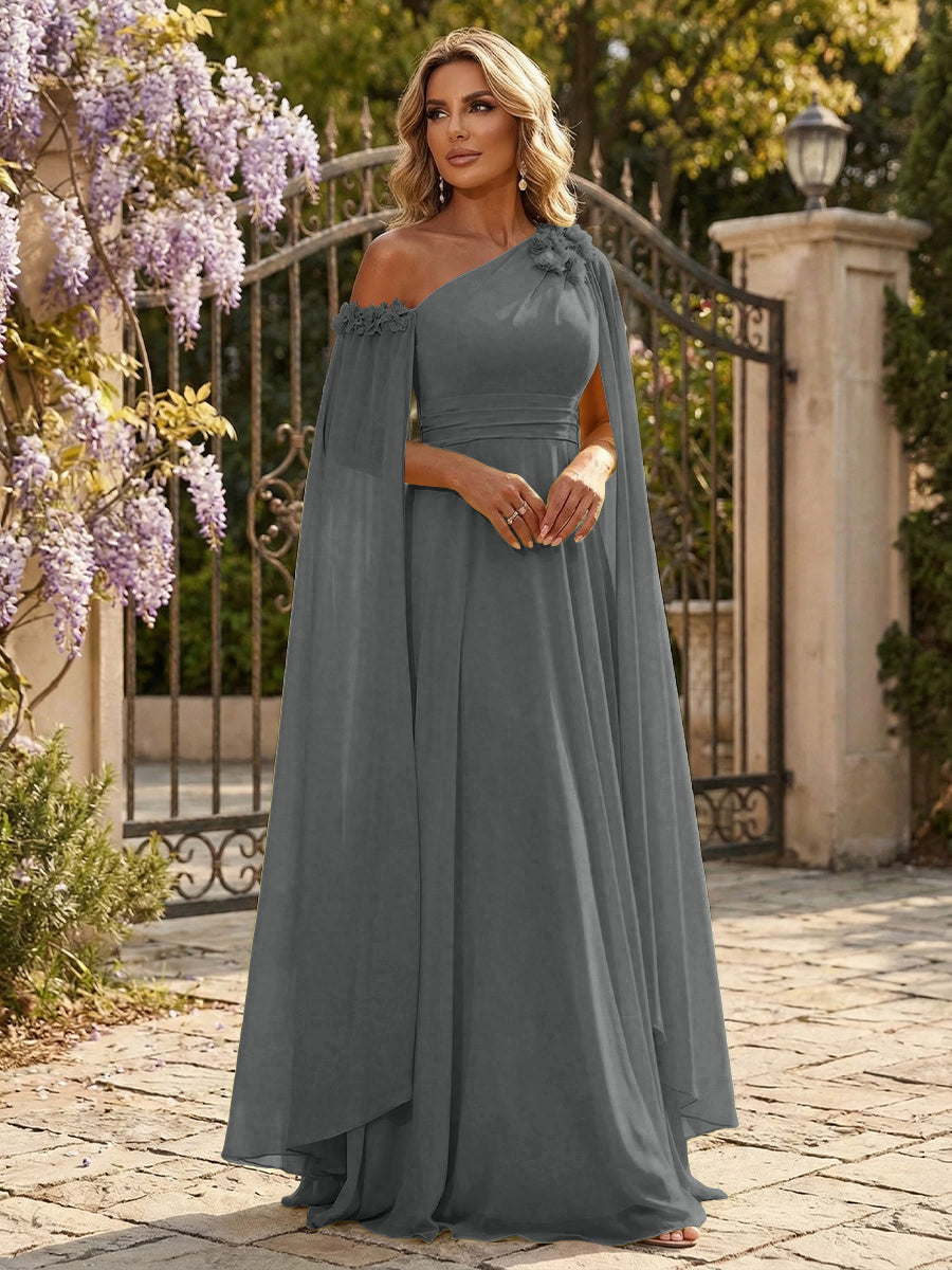 Chiffon A-Line/Princess Off Shoulder Floor-Length Formal Dresses with Ruched Waist