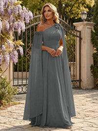 Chiffon A-Line/Princess Off Shoulder Floor-Length Formal Dresses with Ruched Waist