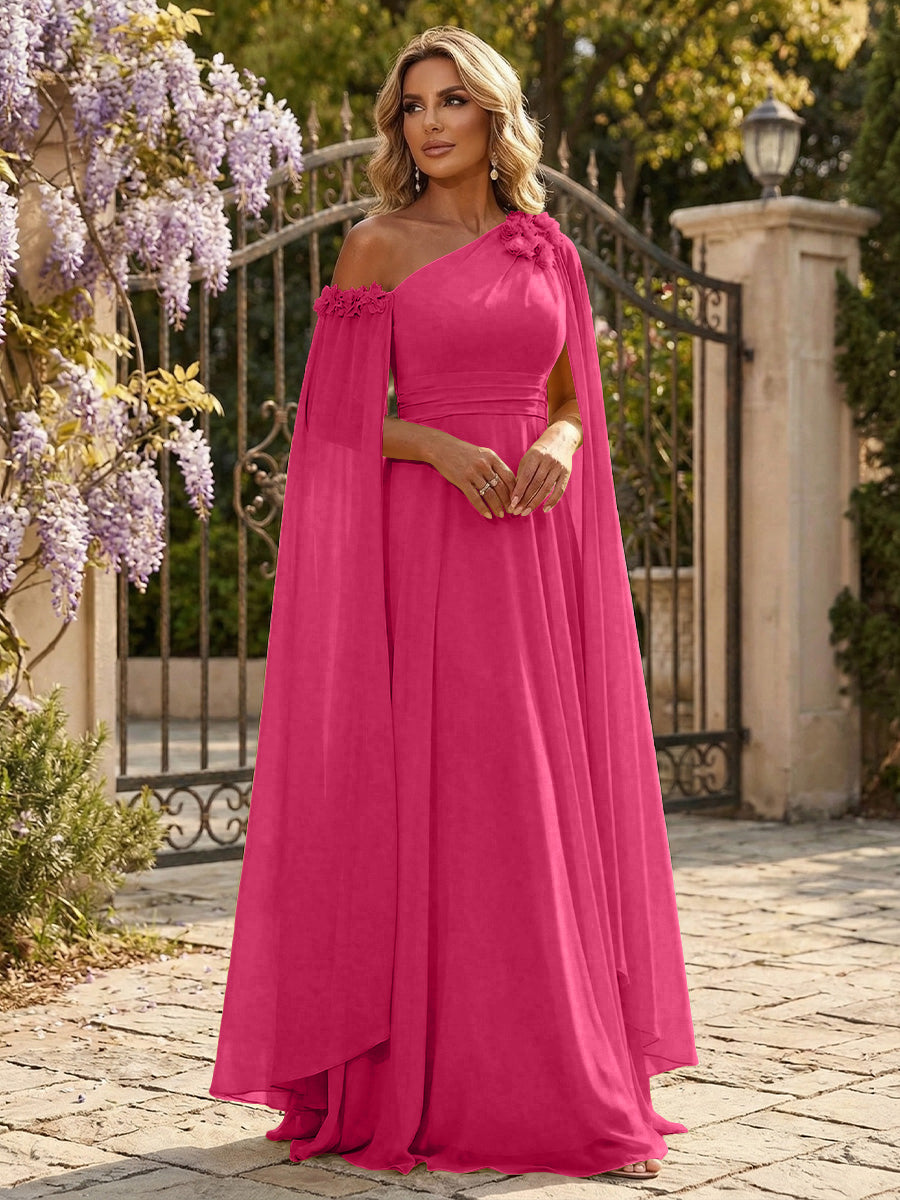 Chiffon A-Line/Princess Off Shoulder Floor-Length Formal Dresses with Ruched Waist