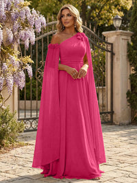 Chiffon A-Line/Princess Off Shoulder Floor-Length Formal Dresses with Ruched Waist