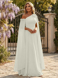 Chiffon A-Line/Princess Off Shoulder Floor-Length Formal Dresses with Ruched Waist