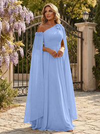 Chiffon A-Line/Princess Off Shoulder Floor-Length Formal Dresses with Ruched Waist