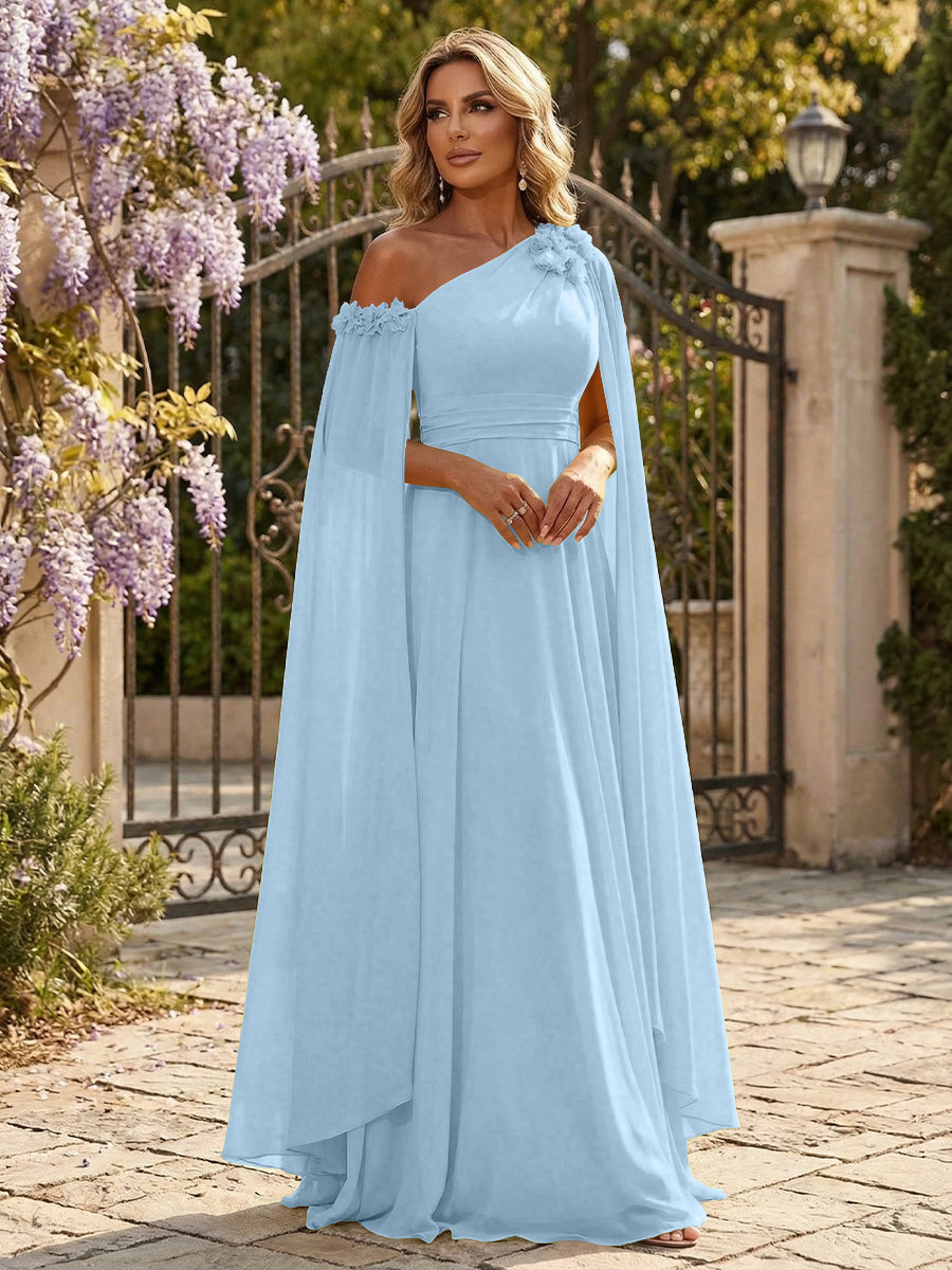 Chiffon A-Line/Princess Off Shoulder Floor-Length Formal Dresses with Ruched Waist