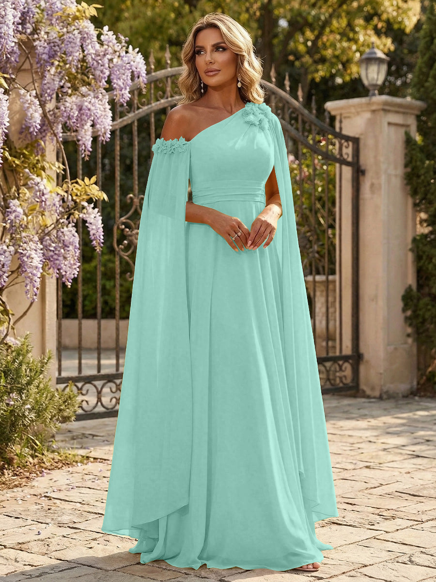 Chiffon A-Line/Princess Off Shoulder Floor-Length Formal Dresses with Ruched Waist