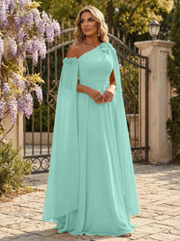 Chiffon A-Line/Princess Off Shoulder Floor-Length Formal Dresses with Ruched Waist