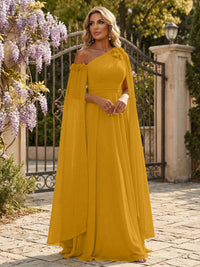 Chiffon A-Line/Princess Off Shoulder Floor-Length Formal Dresses with Ruched Waist