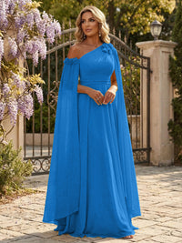 Chiffon A-Line/Princess Off Shoulder Floor-Length Formal Dresses with Ruched Waist