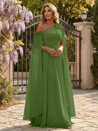 Chiffon A-Line/Princess Off Shoulder Floor-Length Formal Dresses with Ruched Waist