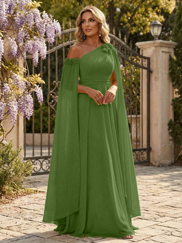 Chiffon A-Line/Princess Off Shoulder Floor-Length Formal Dresses with Ruched Waist
