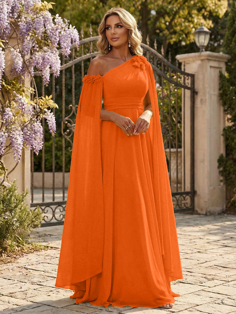 Chiffon A-Line/Princess Off Shoulder Floor-Length Formal Dresses with Ruched Waist