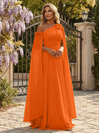 Chiffon A-Line/Princess Off Shoulder Floor-Length Formal Dresses with Ruched Waist
