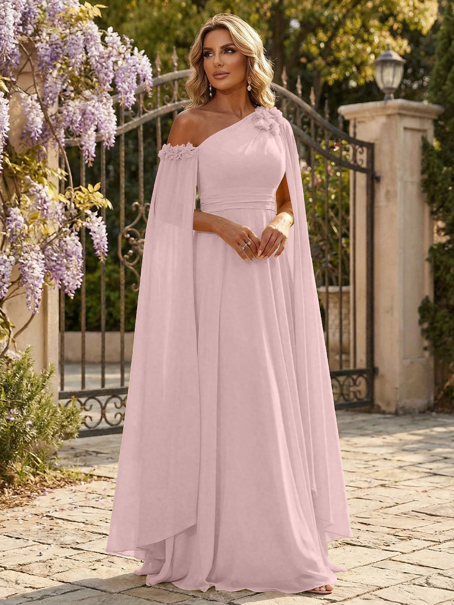 Chiffon A-Line/Princess Off Shoulder Floor-Length Formal Dresses with Ruched Waist
