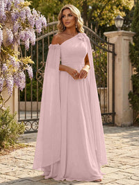 Chiffon A-Line/Princess Off Shoulder Floor-Length Formal Dresses with Ruched Waist
