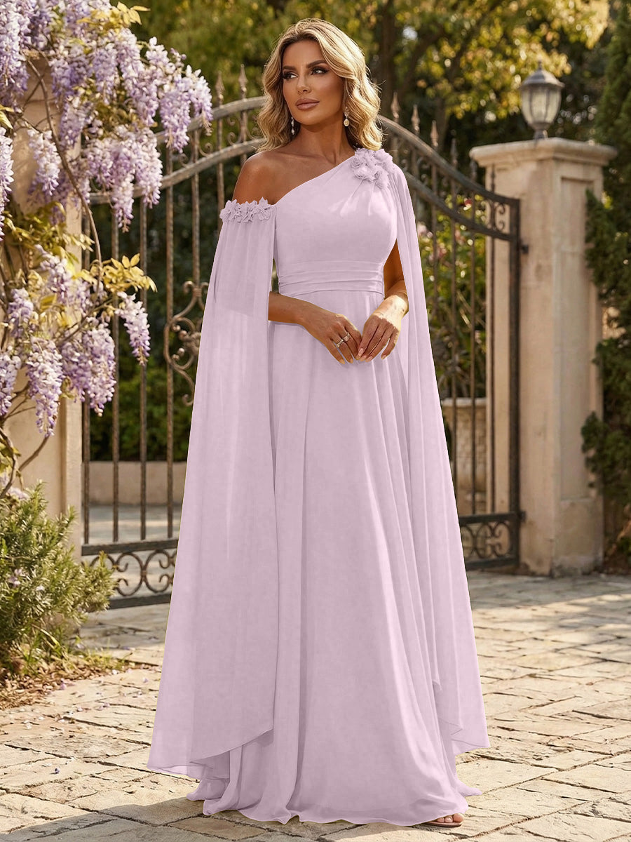 Chiffon A-Line/Princess Off Shoulder Floor-Length Formal Dresses with Ruched Waist