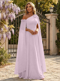 Chiffon A-Line/Princess Off Shoulder Floor-Length Formal Dresses with Ruched Waist