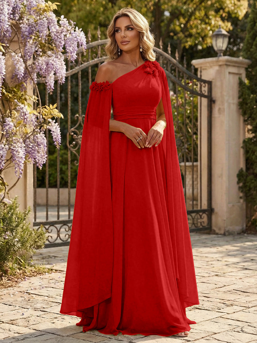 Chiffon A-Line/Princess Off Shoulder Floor-Length Formal Dresses with Ruched Waist