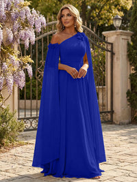 Chiffon A-Line/Princess Off Shoulder Floor-Length Formal Dresses with Ruched Waist