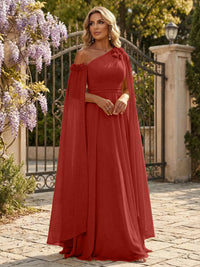 Chiffon A-Line/Princess Off Shoulder Floor-Length Formal Dresses with Ruched Waist