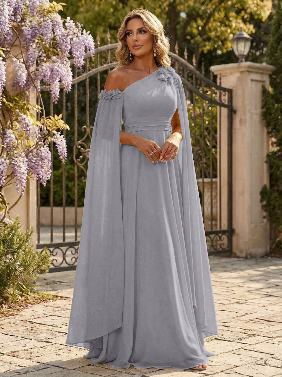 Chiffon A-Line/Princess Off Shoulder Floor-Length Formal Dresses with Ruched Waist