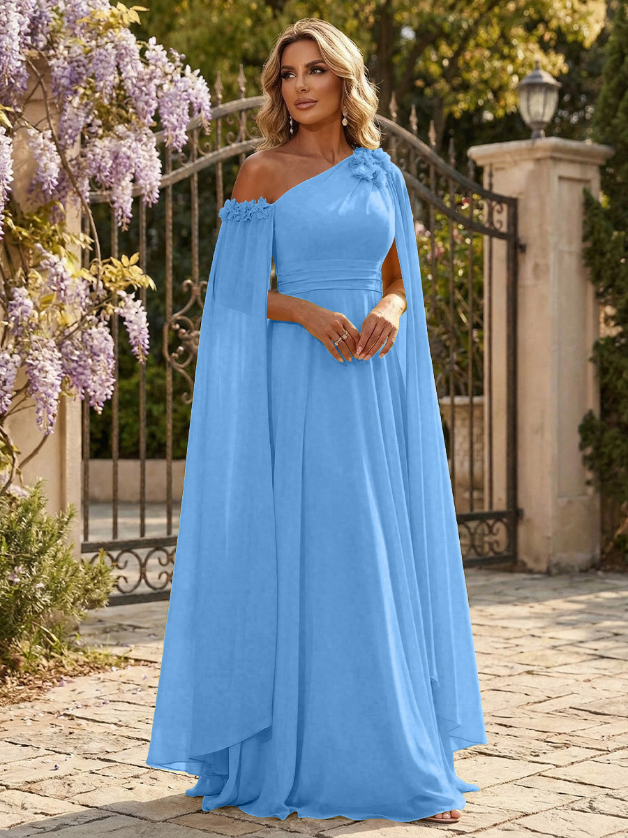 Chiffon A-Line/Princess Off Shoulder Floor-Length Formal Dresses with Ruched Waist