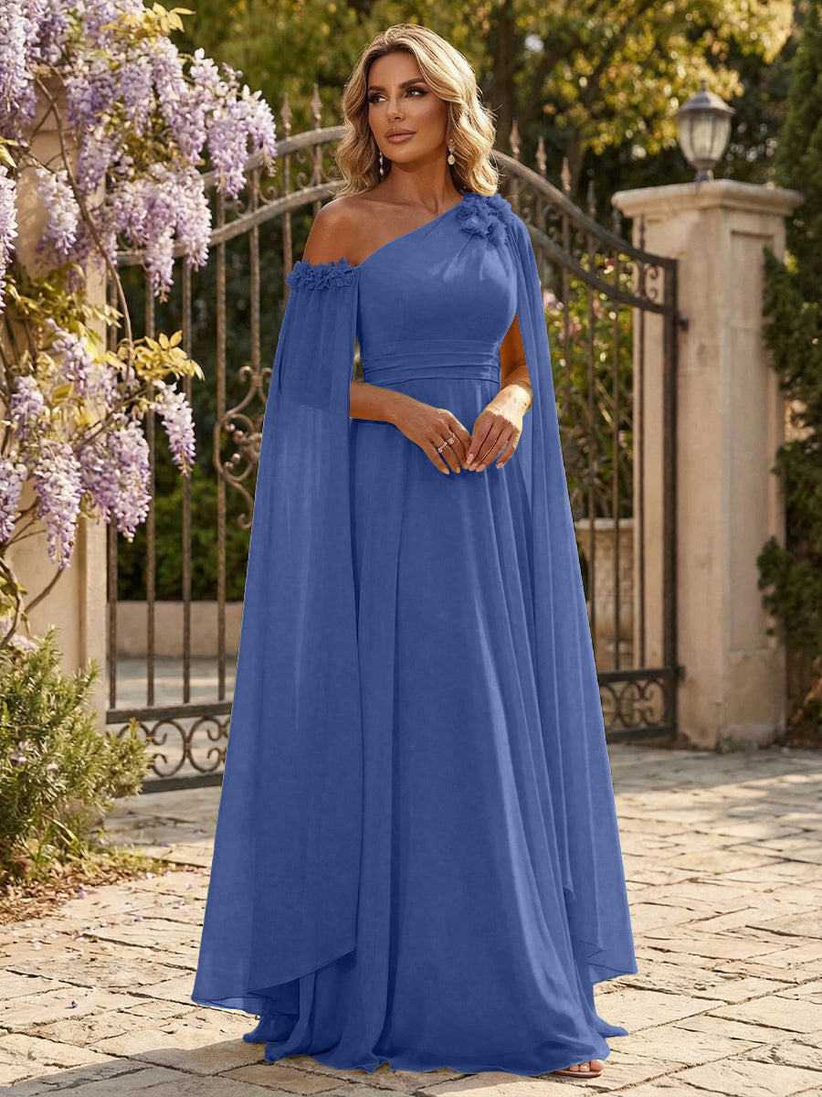Chiffon A-Line/Princess Off Shoulder Floor-Length Formal Dresses with Ruched Waist
