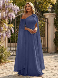 Chiffon A-Line/Princess Off Shoulder Floor-Length Formal Dresses with Ruched Waist