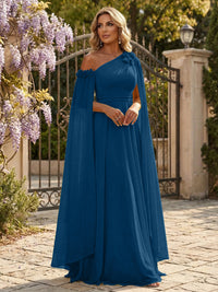 Chiffon A-Line/Princess Off Shoulder Floor-Length Formal Dresses with Ruched Waist