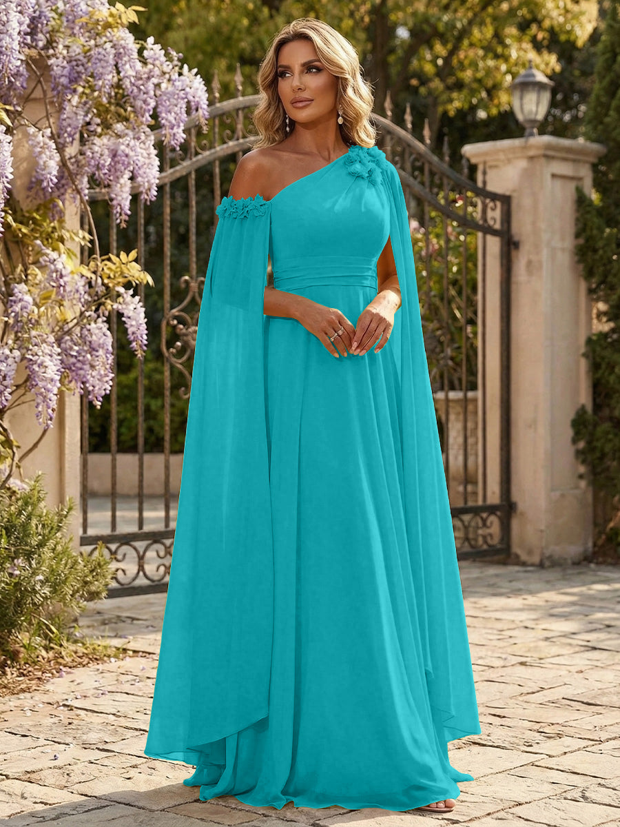 Chiffon A-Line/Princess Off Shoulder Floor-Length Formal Dresses with Ruched Waist