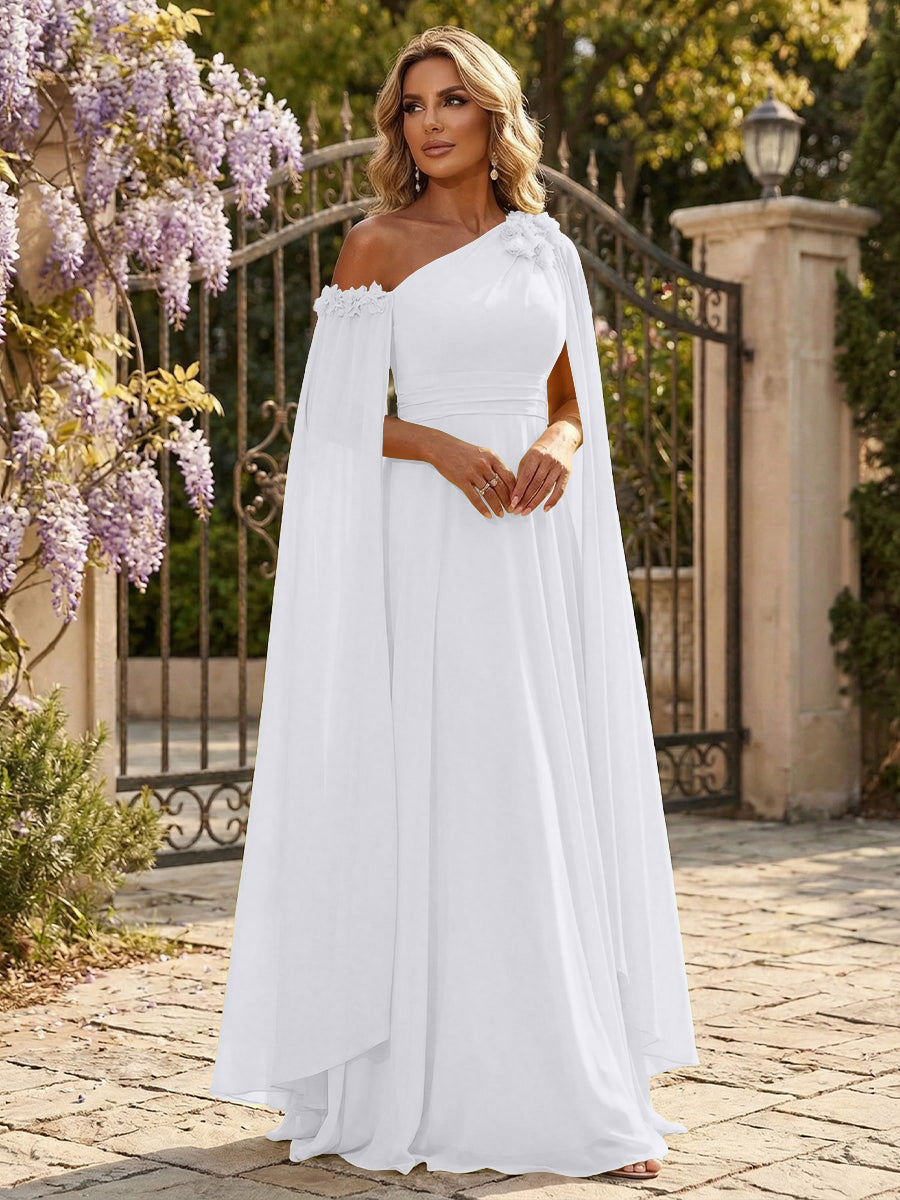 Chiffon A-Line/Princess Off Shoulder Floor-Length Formal Dresses with Ruched Waist