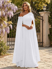 Chiffon A-Line/Princess Off Shoulder Floor-Length Formal Dresses with Ruched Waist