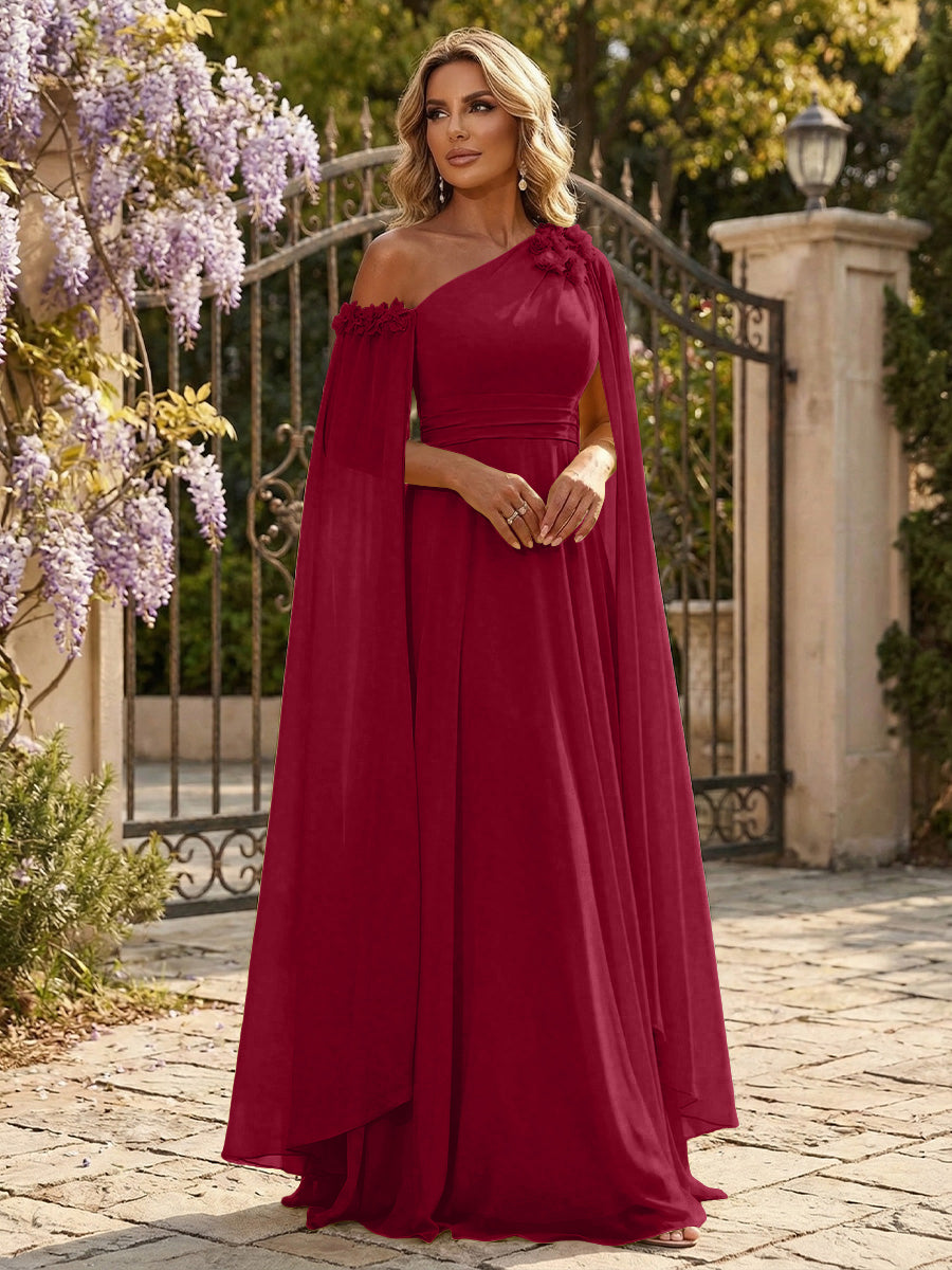 Chiffon A-Line/Princess Off Shoulder Floor-Length Formal Dresses with Ruched Waist