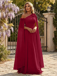 Chiffon A-Line/Princess Off Shoulder Floor-Length Formal Dresses with Ruched Waist