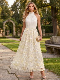 Lace A-Line/Princess High Neck Floor-Length Formal Dresses with 3D Flowers