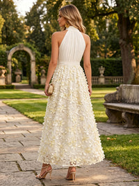 Lace A-Line/Princess High Neck Floor-Length Formal Dresses with 3D Flowers