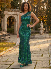 Sequin Sheath/Column One Shoulder Floor-Length Formal Dresses for Women