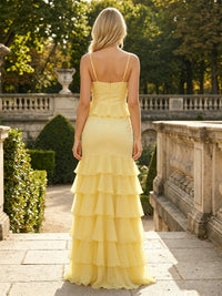 Chiffon Sheath/Column Strapless Floor-Length Formal Dresses with Tiered & Slit