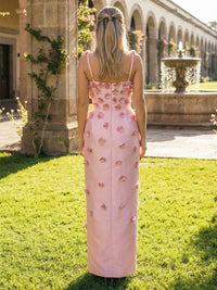 Satin Sheath/Column Strapless Floor-Length Formal Dresses with 3D Flowers