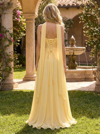 Chiffon A-Line/Princess Strapless Floor-Length Formal Dresses with Scarf, Corset & Pleated